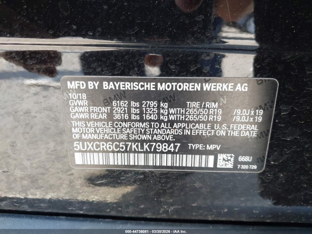 Продаж на аукціоні авто 2019 Bmw X5 Xdrive40i, vin: 5UXCR6C57KLK79847, номер лоту: 44736081