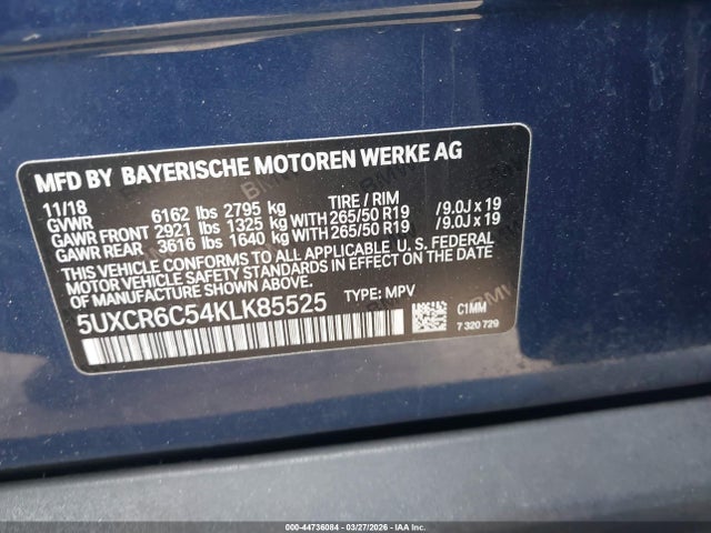 2019 Bmw X5 Xdrive40i მანქანა იყიდება აუქციონზე, vin: 5UXCR6C54KLK85525, აუქციონის ნომერი: 44736084