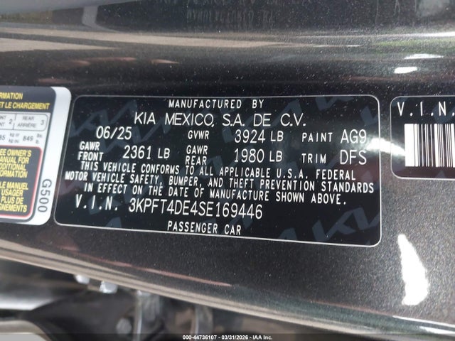 Продажа на аукционе авто 2025 Kia K4 Lxs, vin: 3KPFT4DE4SE169446, номер лота: 44736107