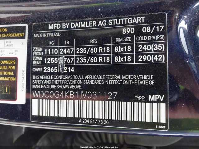 2018 Mercedes-benz Glc 300 4matic მანქანა იყიდება აუქციონზე, vin: WDC0G4KB1JV031127, აუქციონის ნომერი: 44736142