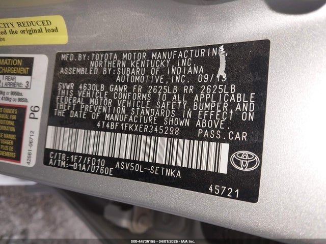 2014 Toyota Camry Le მანქანა იყიდება აუქციონზე, vin: 4T4BF1FKXER345298, აუქციონის ნომერი: 44736155