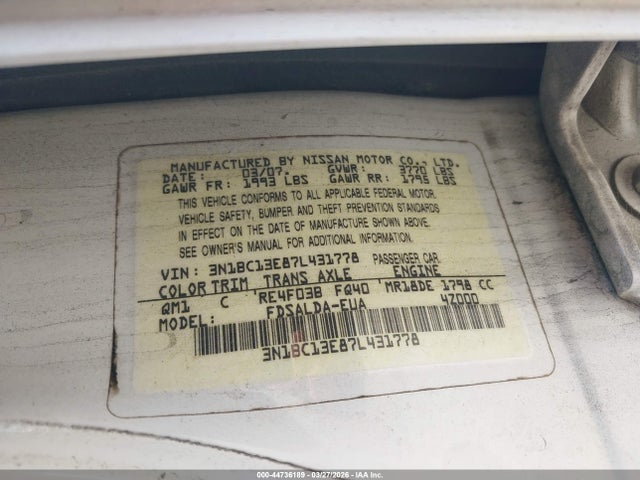 2007 NISSAN VERSA 3N1BC13E87L431778 Photo 8