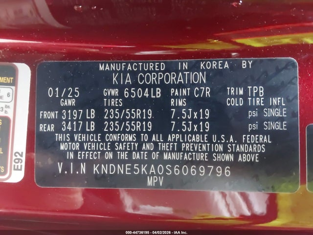 Продаж на аукціоні авто 2025 Kia Carnival Mpv Hybrid Sx, vin: KNDNE5KA0S6069796, номер лоту: 44736195