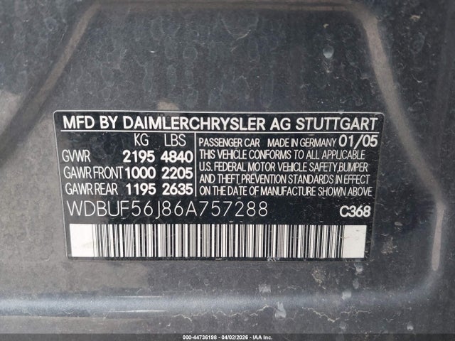 2006 Mercedes-benz E 350 მანქანა იყიდება აუქციონზე, vin: WDBUF56J86A757288, აუქციონის ნომერი: 44736198