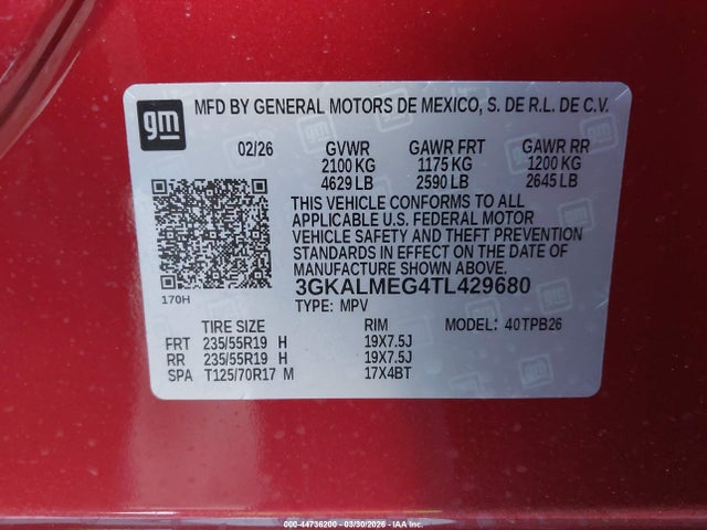 Продаж на аукціоні авто 2026 Gmc Terrain Fwd Elevation, vin: 3GKALMEG4TL429680, номер лоту: 44736200