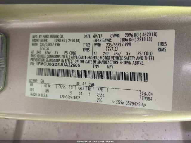 1FMCU0GD5JUA32605 Ford ESCAPE SE