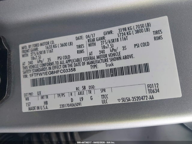 Ford F-150 Lariat 2017 1FTFW1EG8HFC03358 Image 9