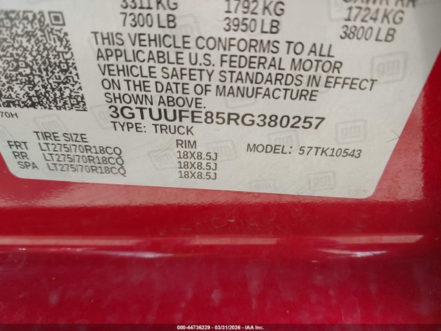 3GTUUFE85RG380257 GMC SIERRA 1500