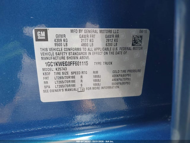 1GC1KWEG0FF601115 Chevrolet Silverado 2500hd Ltz