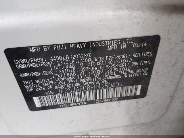 2015 Subaru Forester 2.5i Premium მანქანა იყიდება აუქციონზე, vin: JF2SJAFC8FH425040, აუქციონის ნომერი: 44736266