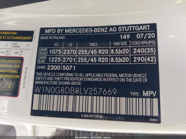 Продаж на аукціоні авто 2020 Mercedes-benz Glc 300, vin: W1N0G8DB8LV257669, номер лоту: 44736274