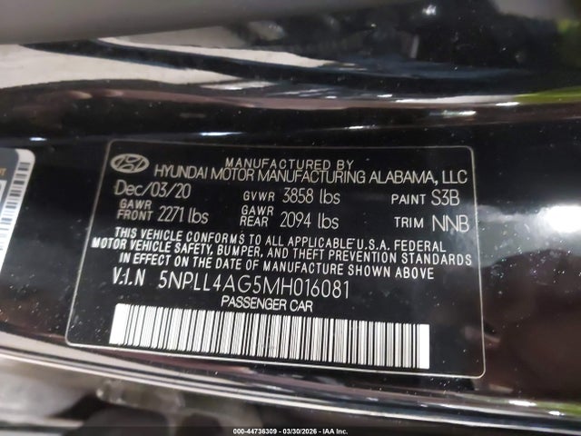 Aukcja sprzedaży 2021 Hyundai Elantra Se, vin: 5NPLL4AG5MH016081, numer aukcji: 44736309