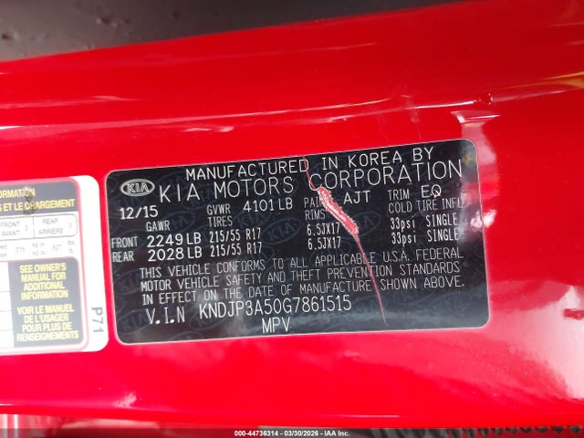 KIA SOUL + 2016 KNDJP3A50G7861515 Image 9