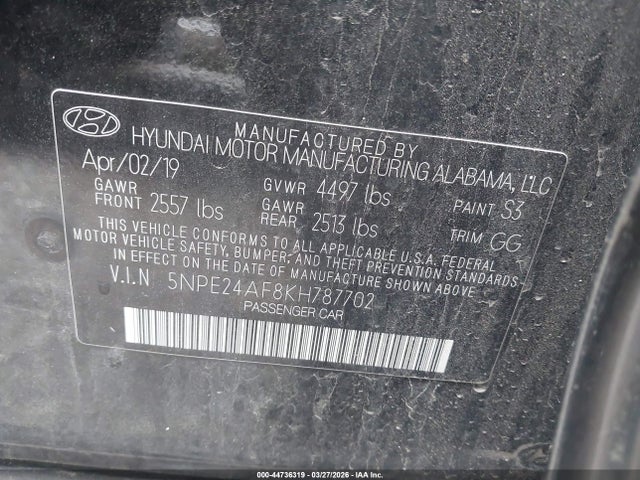 2019 HYUNDAI SONATA 5NPE24AF8KH787702 Photo 8