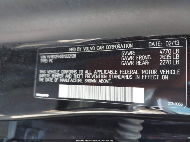 2013 Volvo S60 T5 მანქანა იყიდება აუქციონზე, vin: YV1612FH2D1222128, აუქციონის ნომერი: 44736325