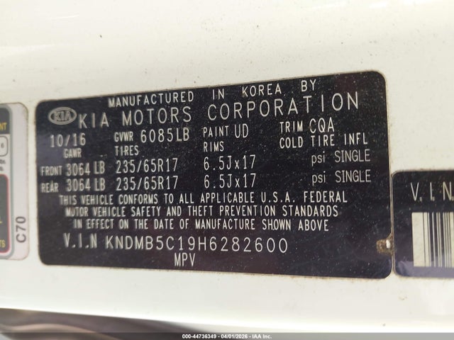 44736349 :رقم المزاد ، KNDMB5C19H6282600 vin ، 2017 Kia Sedona Lx مزاد بيع