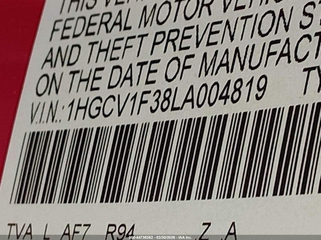 1HGCV1F38LA004819 Honda Accord Sport