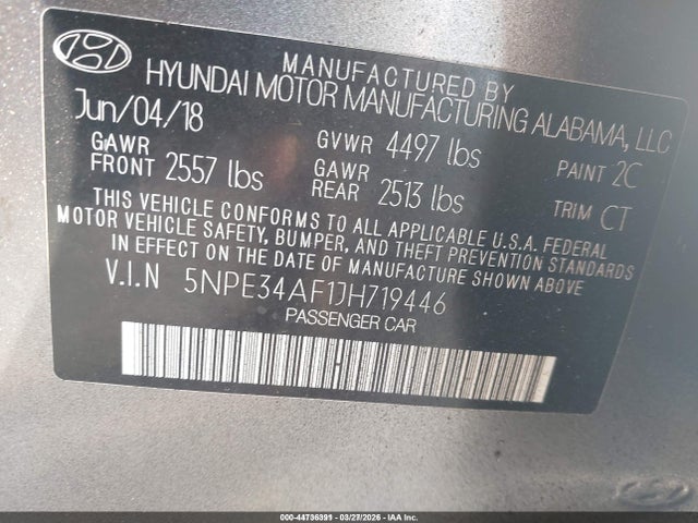 Aukcja sprzedaży 2018 Hyundai Sonata Sport+, vin: 5NPE34AF1JH719446, numer aukcji: 44736391