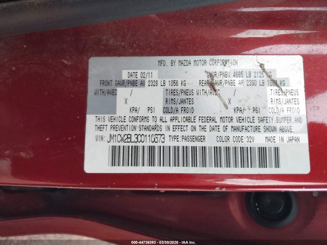44736393 :رقم المزاد ، JM1CW2BL3C0110673 vin ، 2012 Mazda Mazda5 Sport مزاد بيع