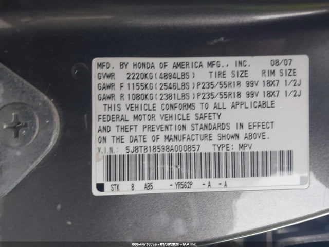 2008 ACURA RDX 5J8TB18598A000857 Photo 8