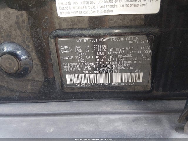 Продажа на аукционе авто 2011 Subaru Outback 2.5i Premium, vin: 4S4BRBBC0B3349769, номер лота: 44736425