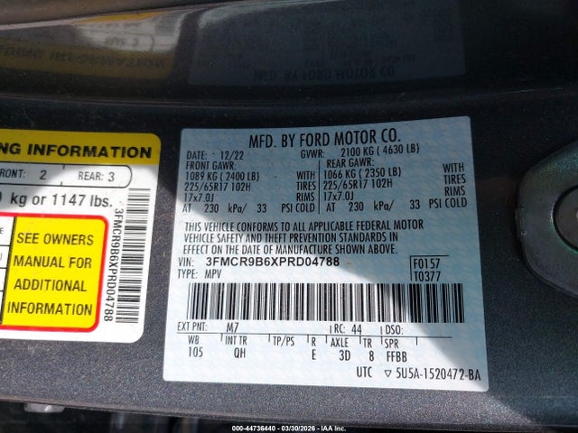 Продаж на аукціоні авто 2023 Ford Bronco Sport Big Bend, vin: 3FMCR9B6XPRD04788, номер лоту: 44736440