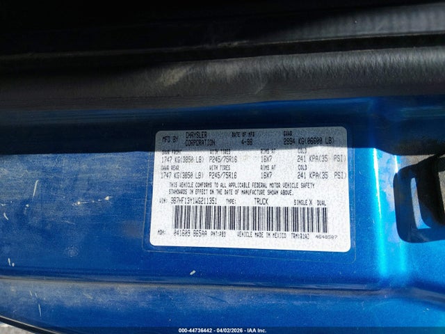 Продажа на аукционе авто 1998 Dodge Ram 1500 St, vin: 3B7HF13Y1WG211351, номер лота: 44736442