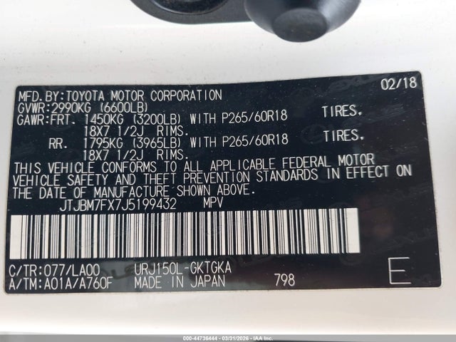 Продажа на аукционе авто 2018 Lexus Gx 460, vin: JTJBM7FX7J5199432, номер лота: 44736444