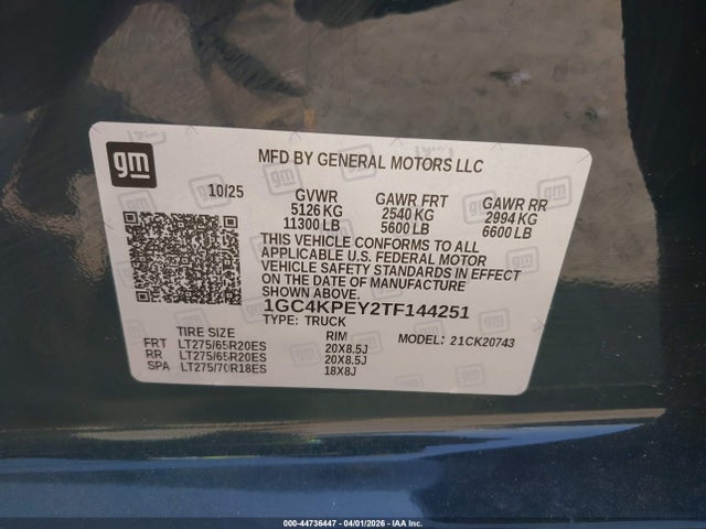 Продаж на аукціоні авто 2026 Chevrolet Silverado 2500hd , Standard Bed, Ltz, 4wd, vin: 1GC4KPEY2TF144251, номер лоту: 44736447