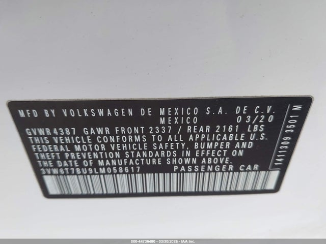 Продажа на аукционе авто 2020 Volkswagen Jetta Gli 2.0t Autobahn/2.0t S, vin: 3VW6T7BU9LM058617, номер лота: 44736480