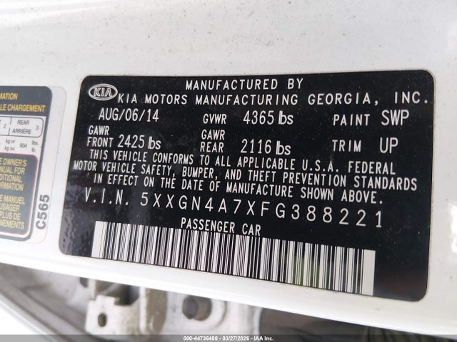 5XXGN4A7XFG388221 KIA OPTIMA EX