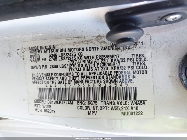 Продаж на аукціоні авто 2011 Mitsubishi Endeavor, vin: 4A4JN2AS2BE032545, номер лоту: 44736541