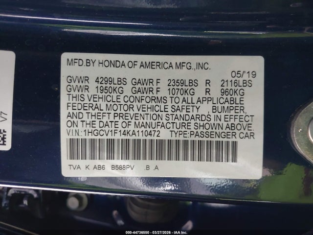 1HGCV1F14KA110472 Honda ACCORD LX
