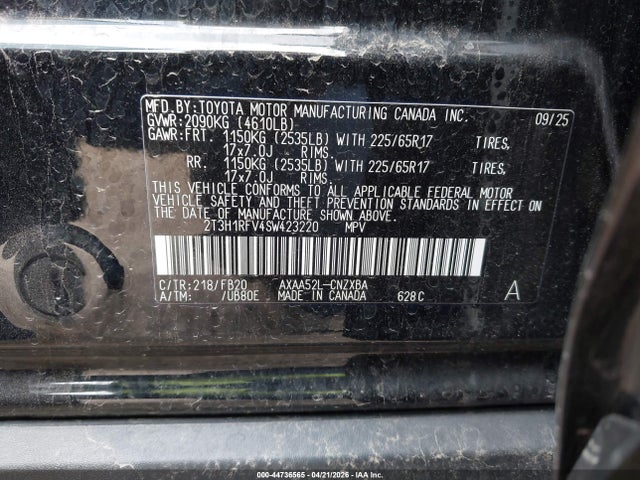 2025 Toyota Rav4 Le მანქანა იყიდება აუქციონზე, vin: 2T3H1RFV4SW423220, აუქციონის ნომერი: 44736565