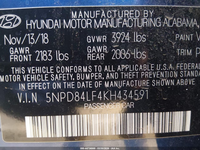 Hyundai ELANTRA SEL 2019 5NPD84LF4KH434591 Image 9