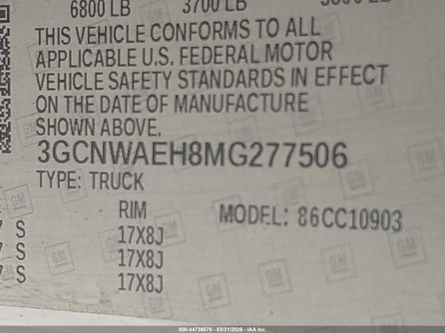 3GCNWAEH8MG277506 Chevrolet Silverado 1500 2wd Long Bed Wt
