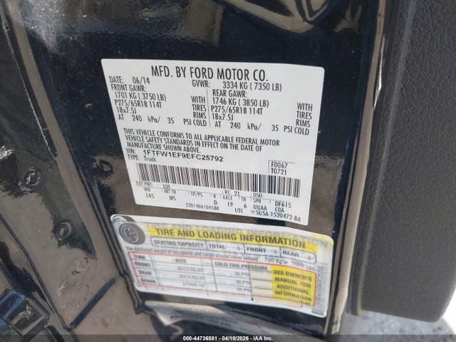 Продаж на аукціоні авто 2014 Ford F-150 Xlt, vin: 1FTFW1EF9EFC25792, номер лоту: 44736581
