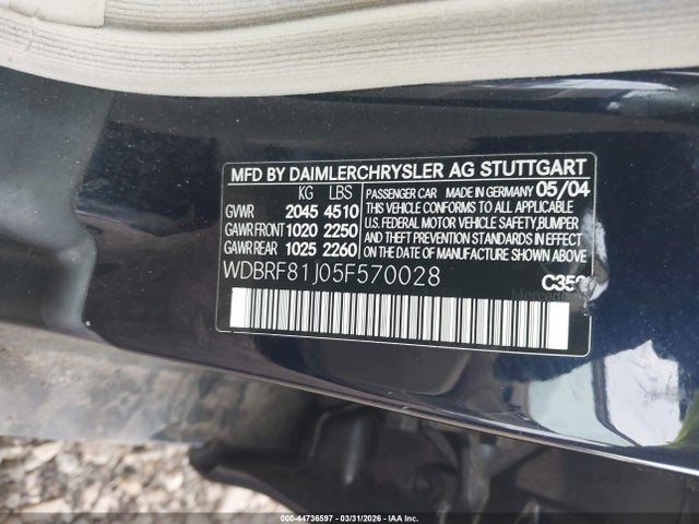 Aukcja sprzedaży 2005 Mercedes-benz C 240 Luxury 4matic, vin: WDBRF81J05F570028, numer aukcji: 44736597