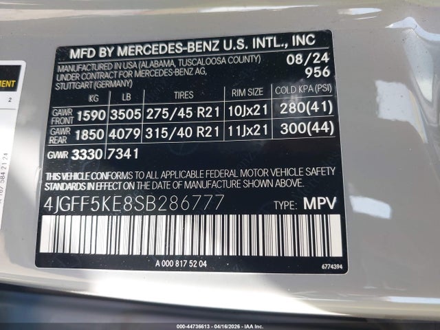 Продажа на аукционе авто 2025 Mercedes-benz Gls 450 4matic, vin: 4JGFF5KE8SB286777, номер лота: 44736613