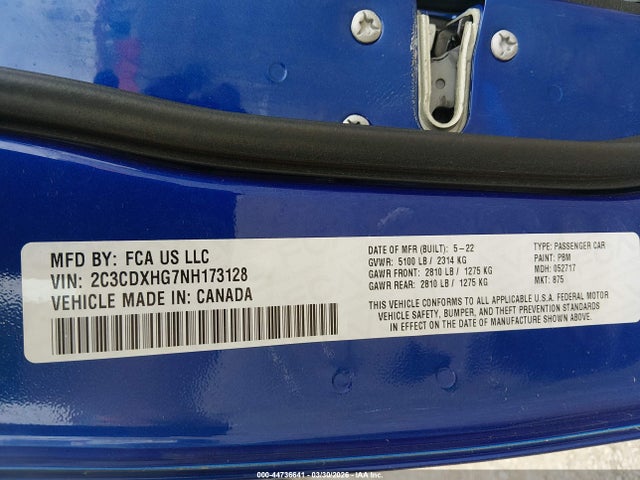 Продажа на аукционе авто 2022 Dodge Charger Gt Rwd, vin: 2C3CDXHG7NH173128, номер лота: 44736641