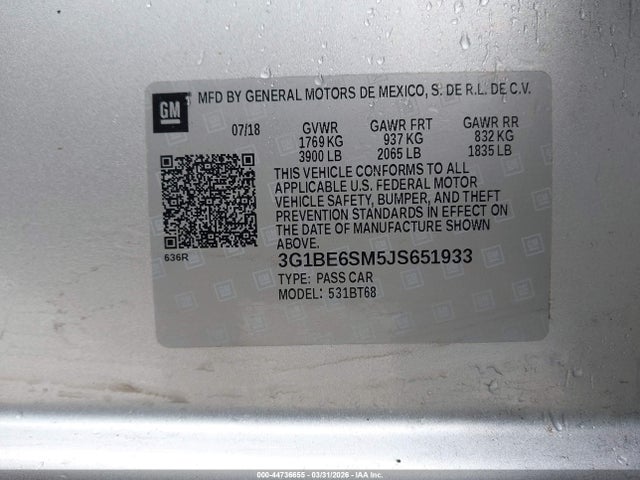 3G1BE6SM5JS651933 Chevrolet Cruze Lt Auto