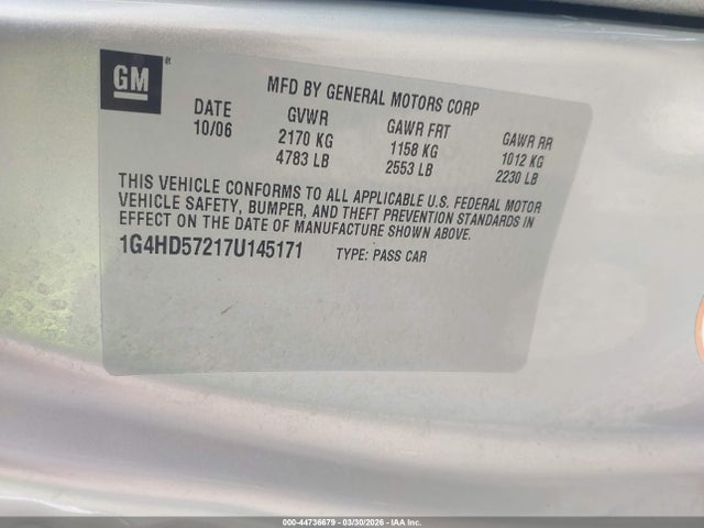 Продаж на аукціоні авто 2007 Buick Lucerne Cxl, vin: 1G4HD57217U145171, номер лоту: 44736679