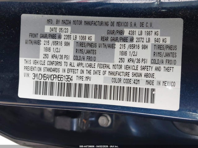 44736686 :رقم المزاد ، 3MVDMBAM0PM561954 vin ، 2023 Mazda Cx-30 2.5 S مزاد بيع