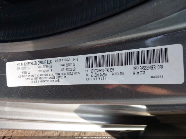 44736693 :رقم المزاد ، 1C3CDZAB1DN741339 vin ، 2013 Dodge Avenger Se مزاد بيع