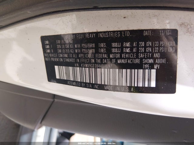 Продаж на аукціоні авто 2011 Subaru Tribeca 3.6r Limited, vin: 4S4WX9GD3B4401097, номер лоту: 44736702