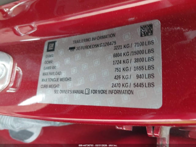 Продаж на аукціоні авто 2019 Gmc Sierra 1500 Slt, vin: 3GTU9DED5KG126475, номер лоту: 44736703