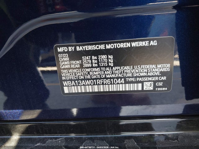 Продаж на аукціоні авто 2024 Bmw M440i Gran Coupe Xdrive, vin: WBA13AW01RFR61044, номер лоту: 44736731