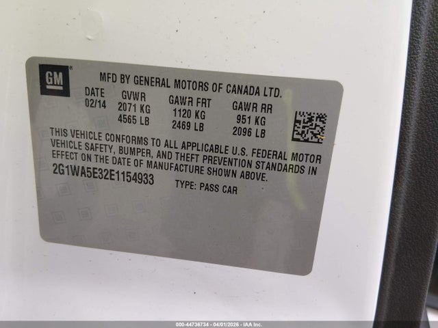 2014 Chevrolet Impala Limited Ls მანქანა იყიდება აუქციონზე, vin: 2G1WA5E32E1154933, აუქციონის ნომერი: 44736734