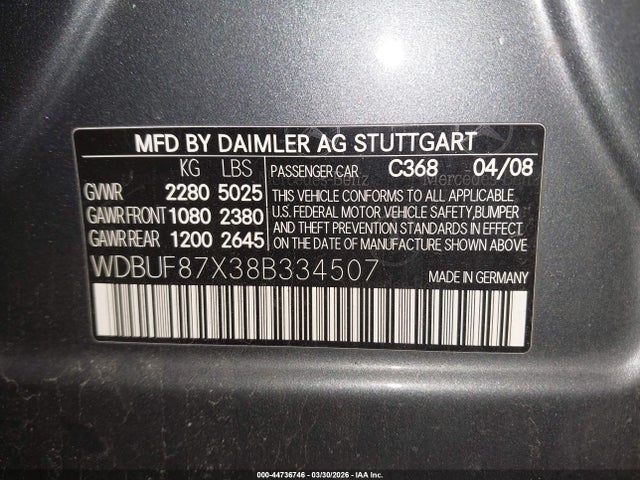 2008 Mercedes-benz E 350 4matic მანქანა იყიდება აუქციონზე, vin: WDBUF87X38B334507, აუქციონის ნომერი: 44736746