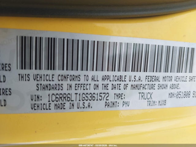 44736747 :رقم المزاد ، 1C6RR6LT1GS361572 vin ، 2016 Ram 1500 Lone Star مزاد بيع